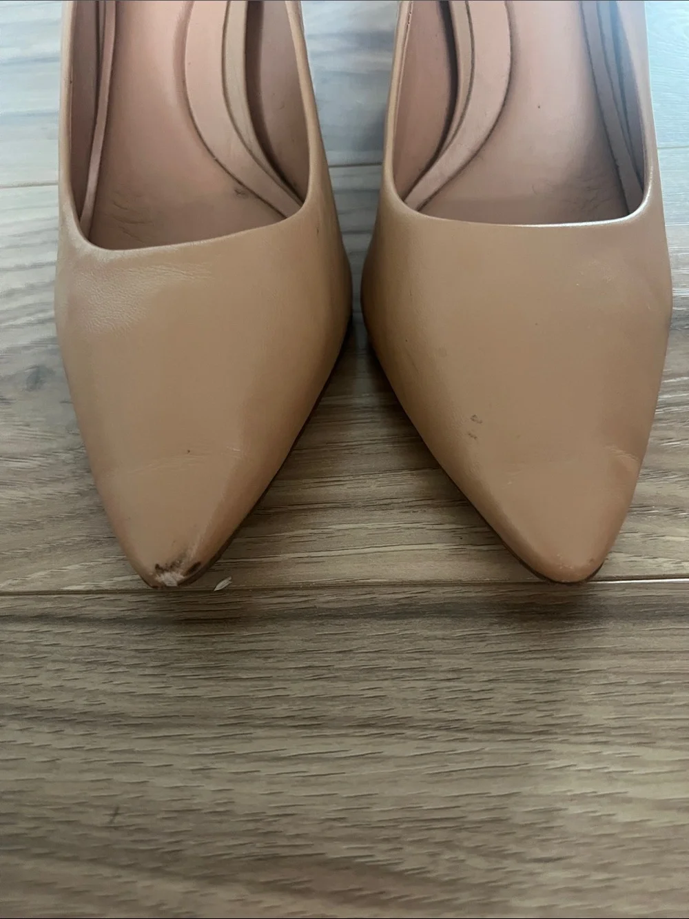 Vince Camuto Beige Pointed Toe Block Heel Pumps